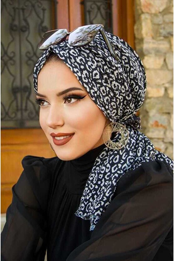 Siyah Leopar Tül Tokalı Bone - 40403