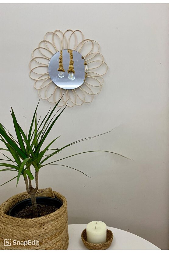 Doğal Rattan Bambu Papatya Ayna Duvar Dekoru Tekli