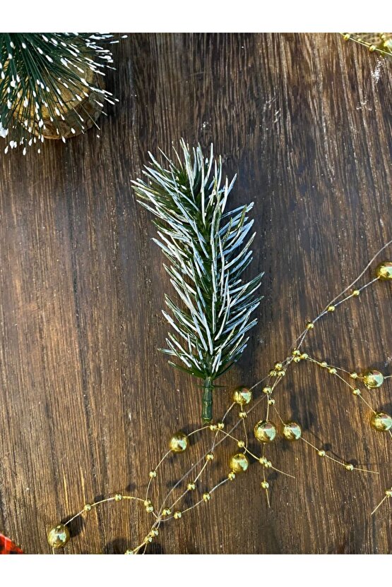 10lu Set Karlı Görünümlü Çam Dalı Seti - Yılbaşı Noel Christmas Süsü