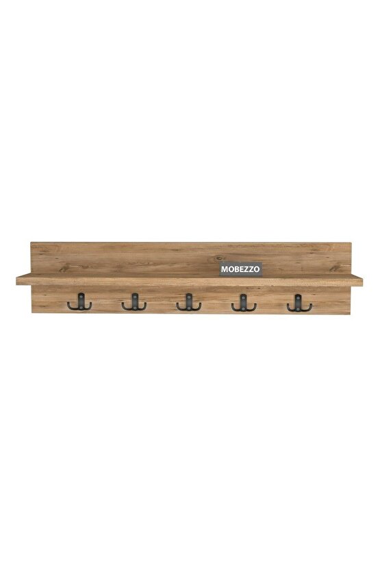 Ahşap Raflı Portmanto Duvar Askılığı Elbise Askılığı 70 Cm
