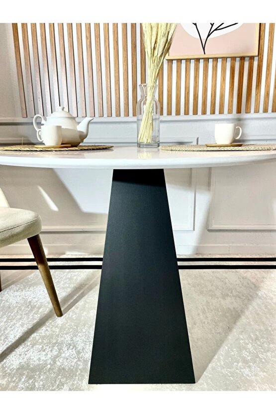 100 Cm Siyah Fitilli Yuvarlak Ahşap Yemek Masası - Fungi Mantar Masa - Balkon Kafe Masası