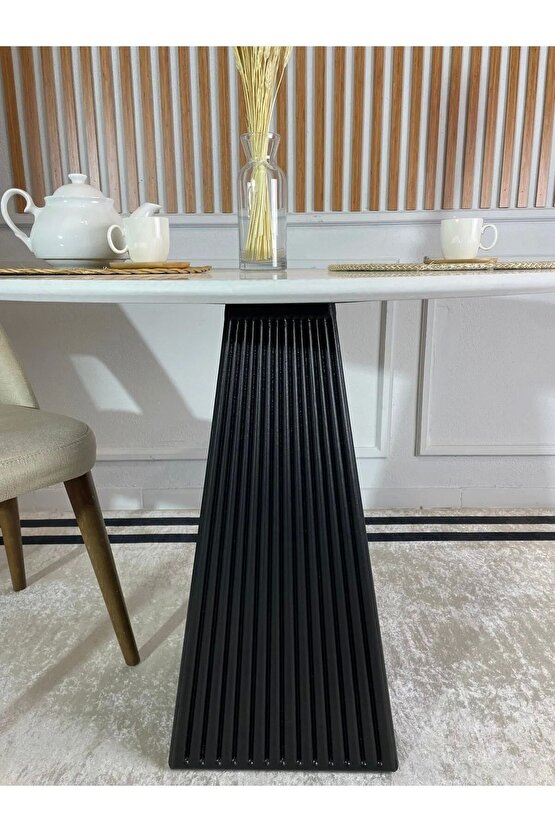 100 Cm Siyah Fitilli Yuvarlak Ahşap Yemek Masası - Fungi Mantar Masa - Balkon Kafe Masası