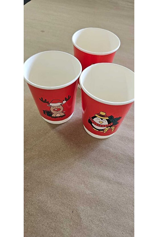 Yılbaşı Baskılı 8 oz Dw Kırmızı Bardak 25li