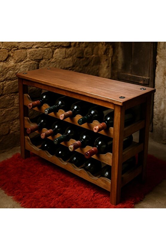 Ahşap Eskitme 3 Katlı Şaraplık Ve Şişelik Şarap Rafı Mini Bar Raf