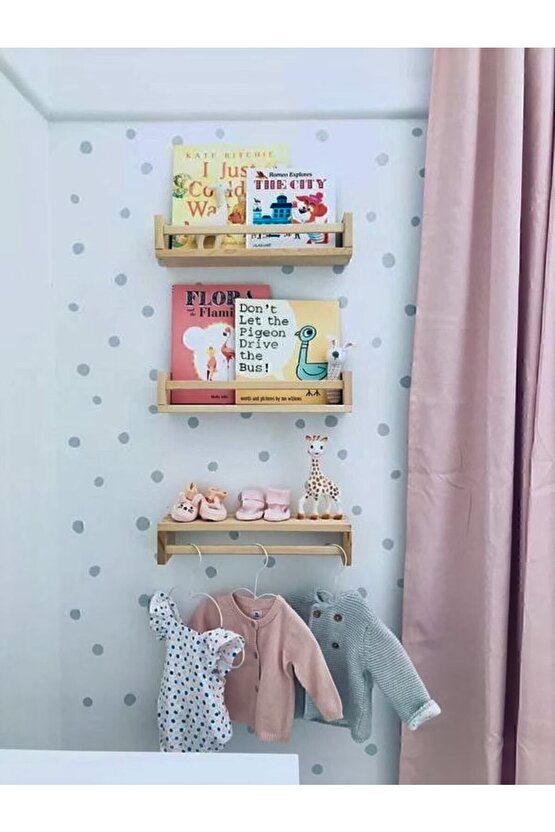 Montessori Kitaplık Çocuk Bebek Odası Rafı Ahşap Kitaplık Askılık 3lü Ters Düz Raf
