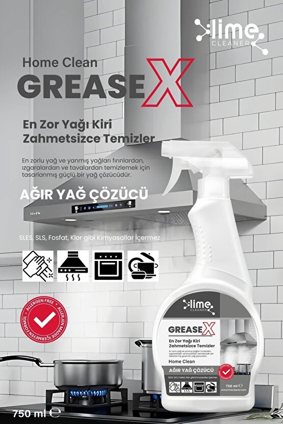 GreaseX Süper Güçlü Yağ Çözücü Sprey Anında Etki Kolay Temizlik - Hızlı ve Etkili Yağ Çözücü 750 ml