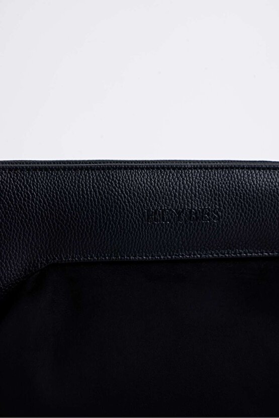Kadın Siyah Deri Detaylı Süet Clutch El Çantası