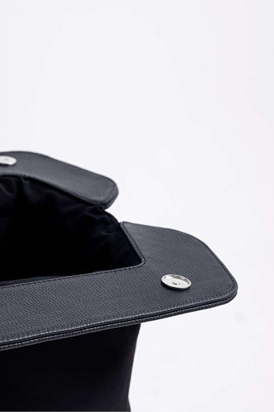 Kadın Siyah Deri Detaylı Süet Clutch El Çantası