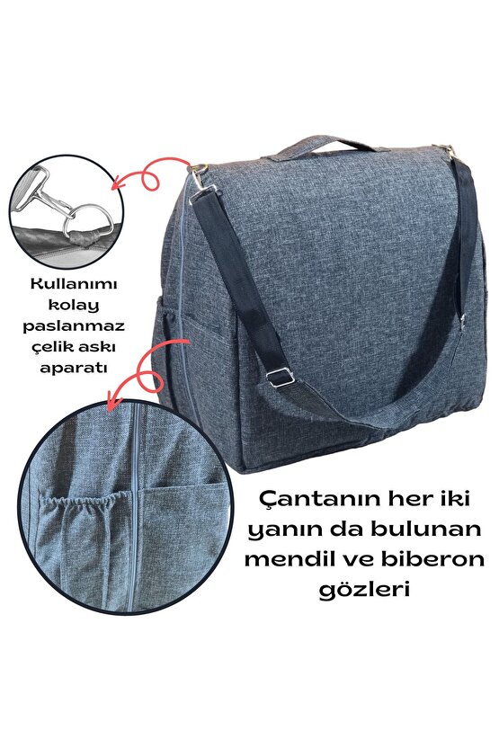Çantalı Babynest, Bebek Çantası, Taşına Bilir Ebeveyn Yanı Reflü Yatağı Gri Dokuma Kumaş