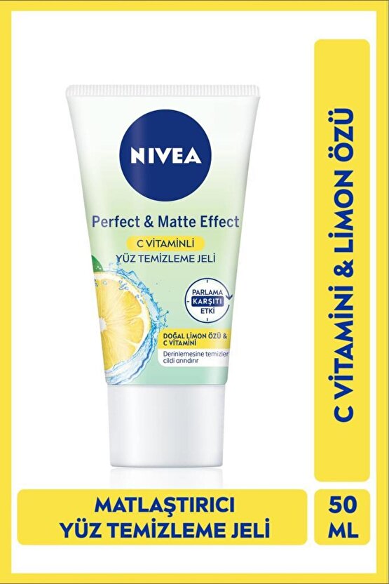 Yüz Temizleme Jeli Perfect&matte 50ml, C Vitamini, Limon Özü, Matlaştırıcı Etki, Parlama Kontr