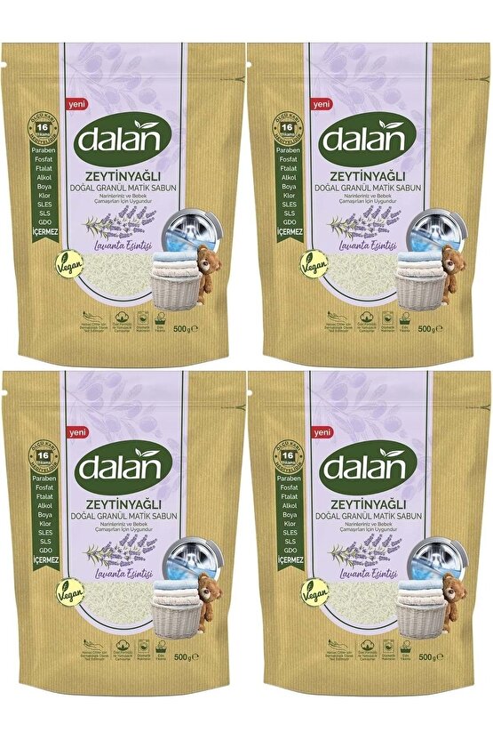 Doğal Granül Sabun Tozu 500gr Lavanta Esintisi (DOĞAL BEBEKLER İÇİN) (4 LÜ SET) (64 YIKAMA)
