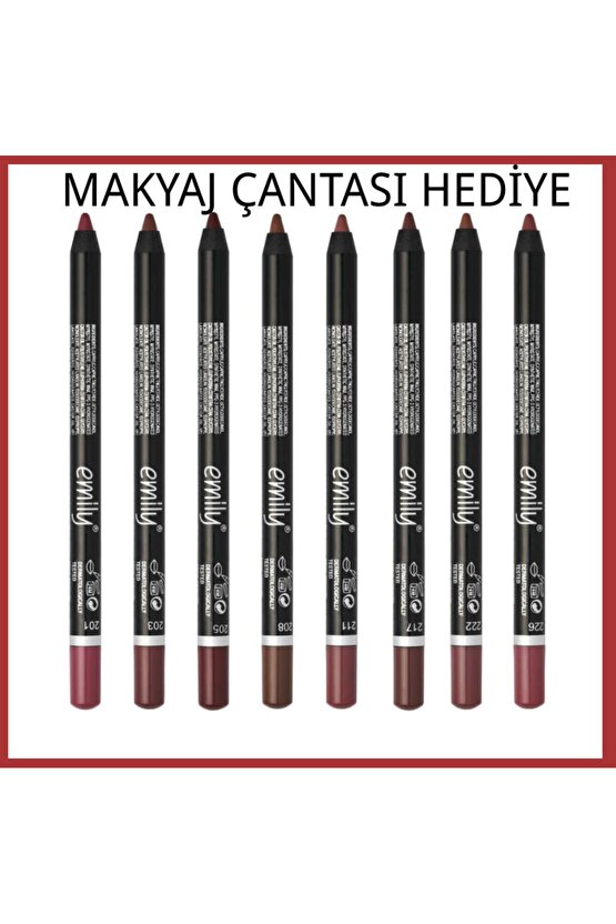 Emily Dudak Kalemi 8li Set No: 201-203-205-208-211-217-222-226 + Makyaj Çantası Hediye