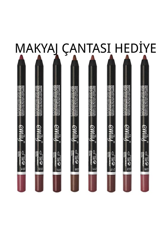 Emily Dudak Kalemi 8li Set No: 201-203-205-208-211-217-222-226 + Makyaj Çantası Hediye