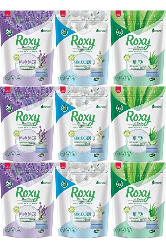 Roxy Bio Clean Matik Sabun Tozu 800gr Karma 9 Lu Set (LAVANTABAHARALOE VERA) (234 YIKAMA)