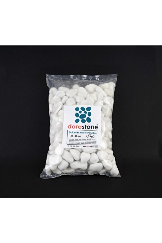 Tamburlanmış Beyaz Dolomit Taşı-5 Kg 20-40 Mm Beyaz Doğal Taş