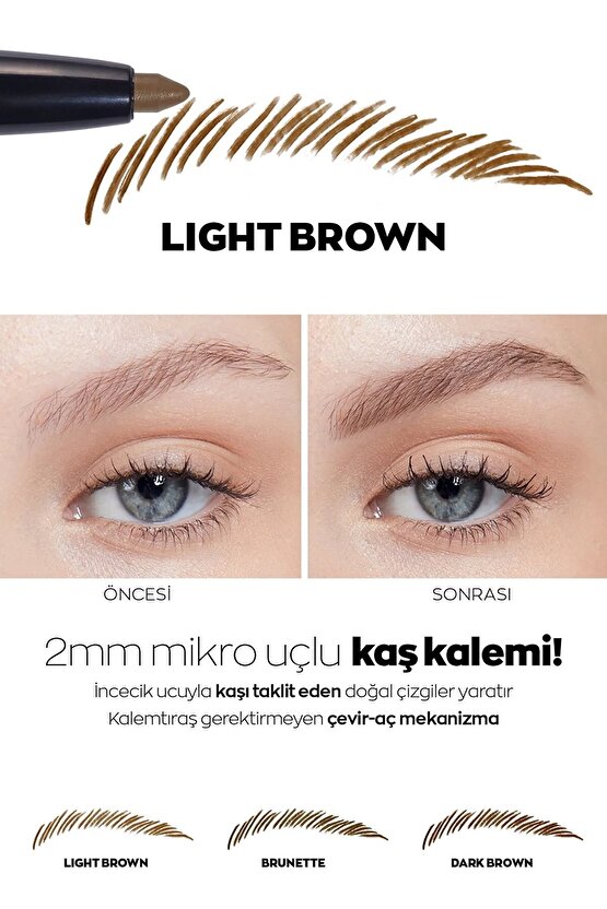 Micro Fine 2mm Uçlu Çevir Aç Kaş Kalemi Light Brown