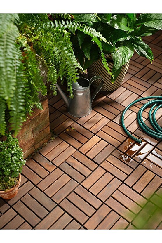 1 Adet 30x30 Cm Parke Balkon Teras Yer Döşemesi Masif Akasya Kahverengi 1 Adet
