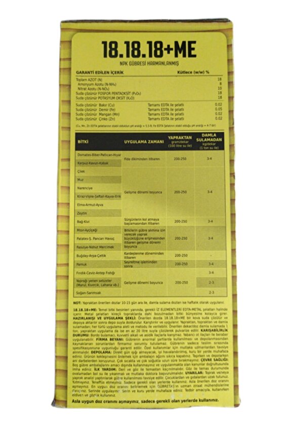 18-18-18 Mikro Elementli Azot Fosfor Potasyum Ağaç Bitki Meyve Sebze Çiçek Npk Gübresi 1 Kg