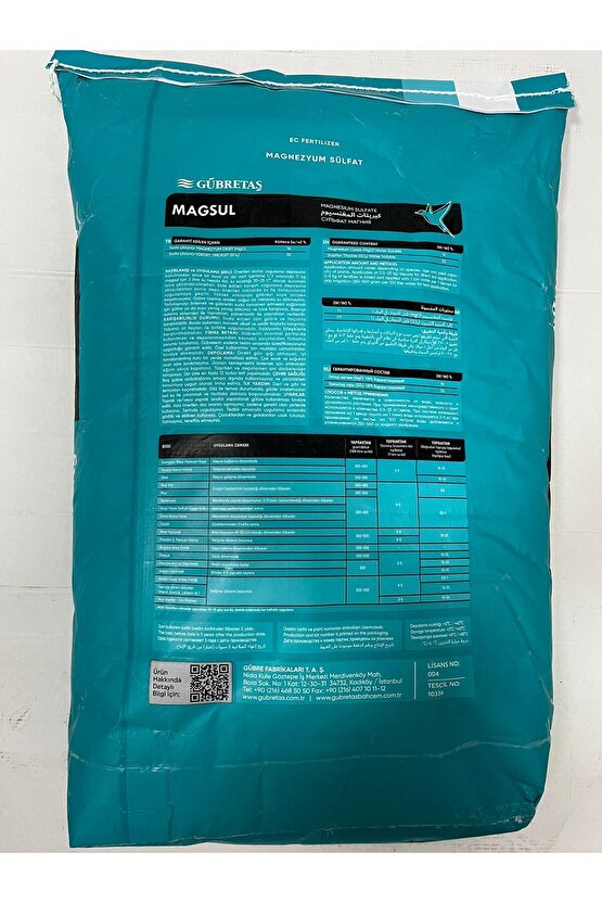 Magsul Magnezyum Sülfat Gübre 25 Kg