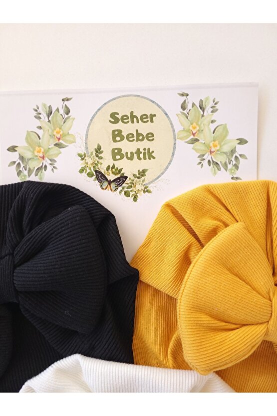 Kız Bebek & Çocuk Renkli Fiyonklu Bone 3Lü Set