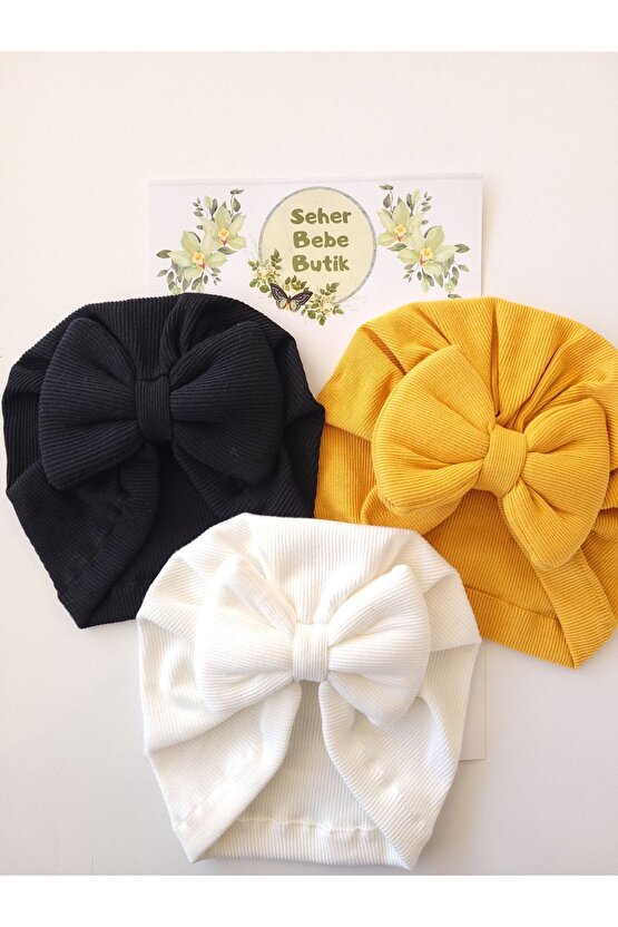 Kız Bebek & Çocuk Renkli Fiyonklu Bone 3Lü Set