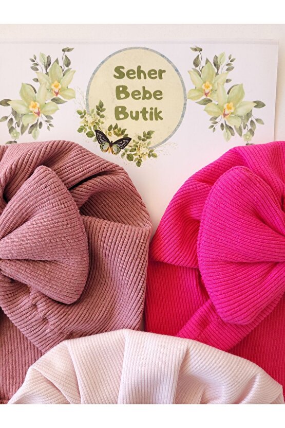Kız Bebek & Çocuk Renkli Fiyonklu Bone 3Lü Set