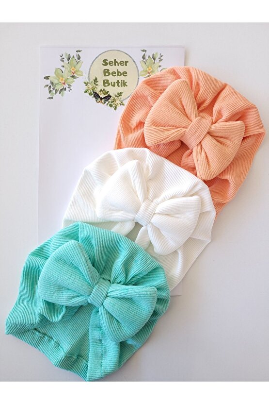 Kız Bebek & Çocuk Renkli Fiyonklu Bone 3Lü Set