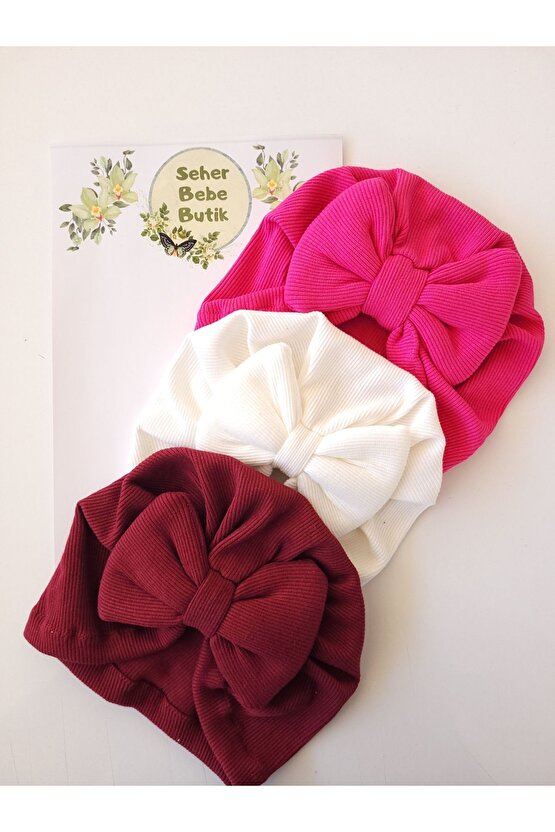 Kız Bebek & Çocuk Renkli Fiyonklu Bone 3Lü Set