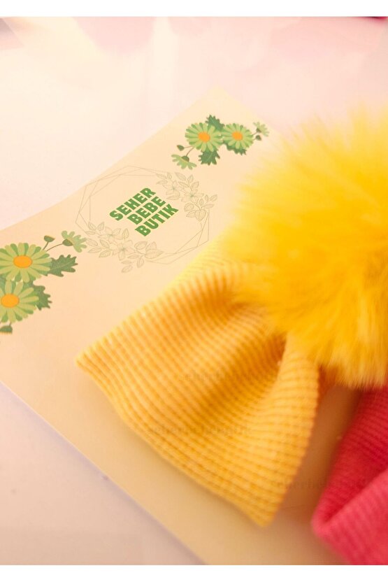Kız Bebek & Çocuk PonPon Bandana Set - Peluş-Yumuşak-Esnek