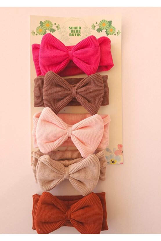 Kız Bebek & Çocuk Fiyonklu Bandana Set - Yumuşak- Esnek