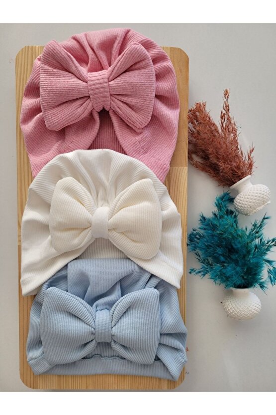 Kız Bebek & Çocuk Renkli Fiyonk Bone 3lü Set