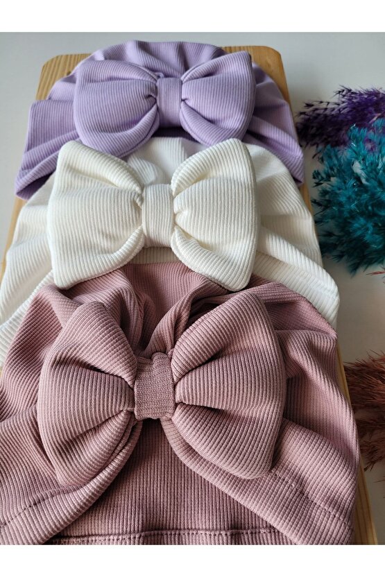 Kız Bebek & Çocuk Renkli Fiyonk Bone 3lü Set