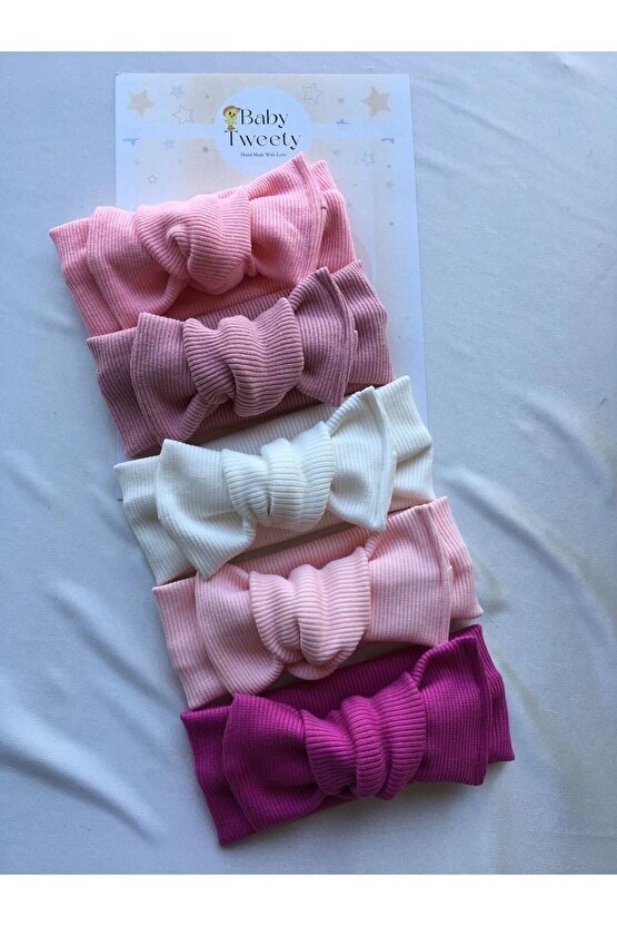 5 Adet El Yapımı Ribana Kız Bebek Bandana