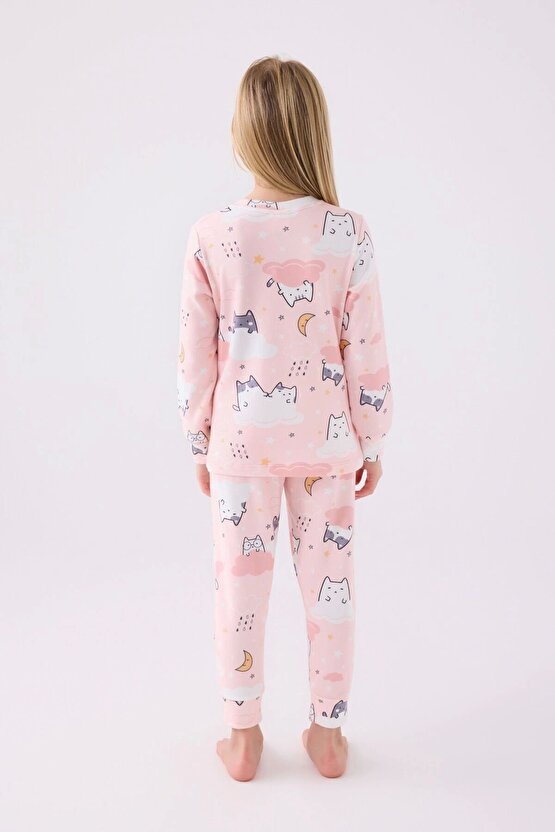 Kız Çocuk Pembe Uzun Kol Pijama Takım