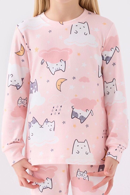 Kız Çocuk Pembe Uzun Kol Pijama Takım