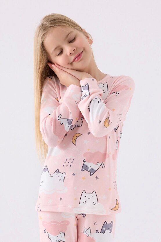 Kız Çocuk Pembe Uzun Kol Pijama Takım
