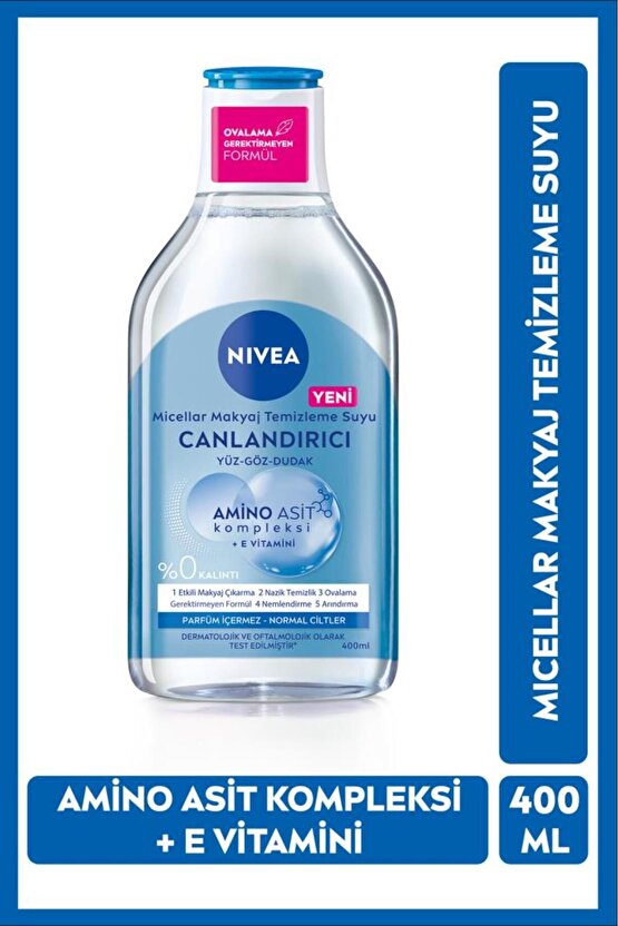 Canlandırıcı Micellar Makyaj Temizleme Suyu 400ml, Amino Asit, E Vitamini, Nemlendirici, Normal Cilt