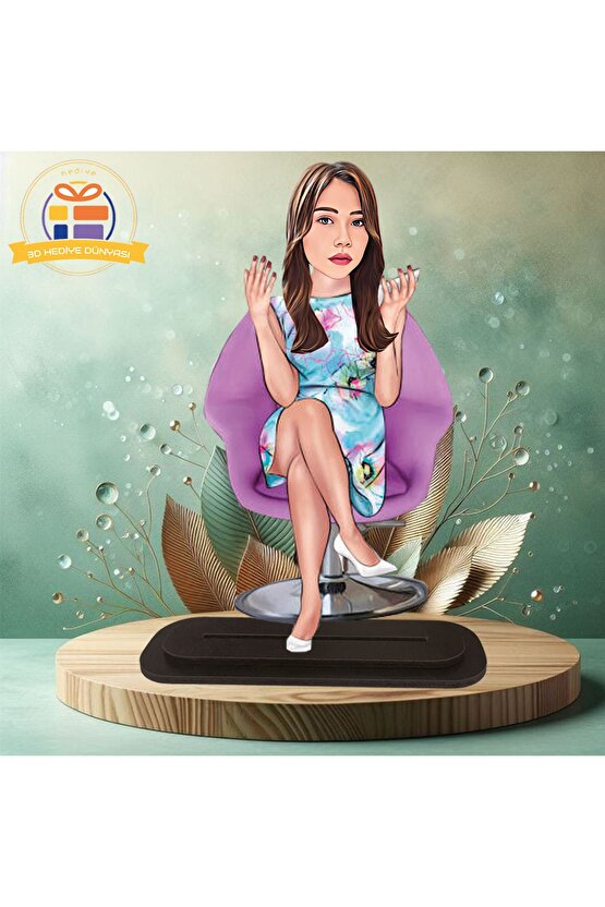 Güzellik salonu karikatür makyaj yapan  karikatürü biblo hediye  3d masa üstü biblo hediyesi