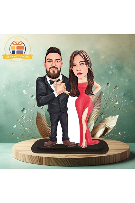 Yıldönümü kutlama giyimli karikatürlü biblo hediye  3d masa üstü biblo hediyesi