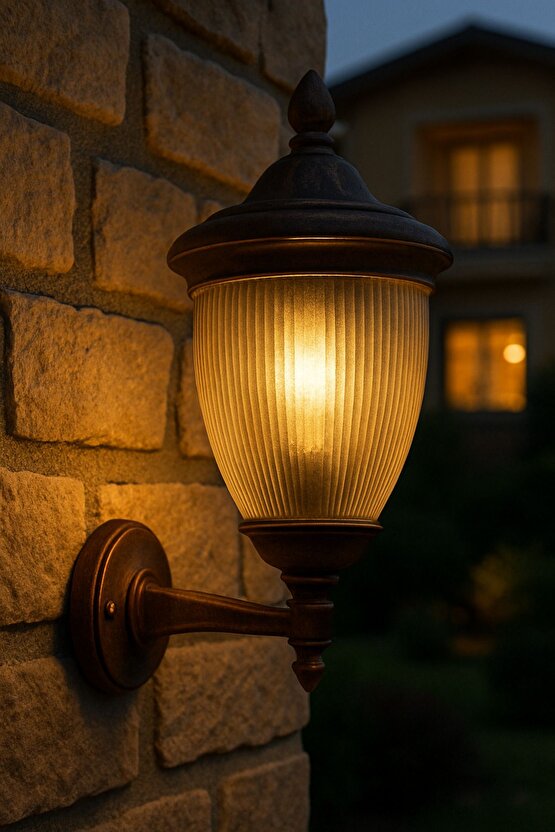 232Lamp Bakır Eskitme Lüx Bahçe Duvar Teras Veranda Konsollu Aplik