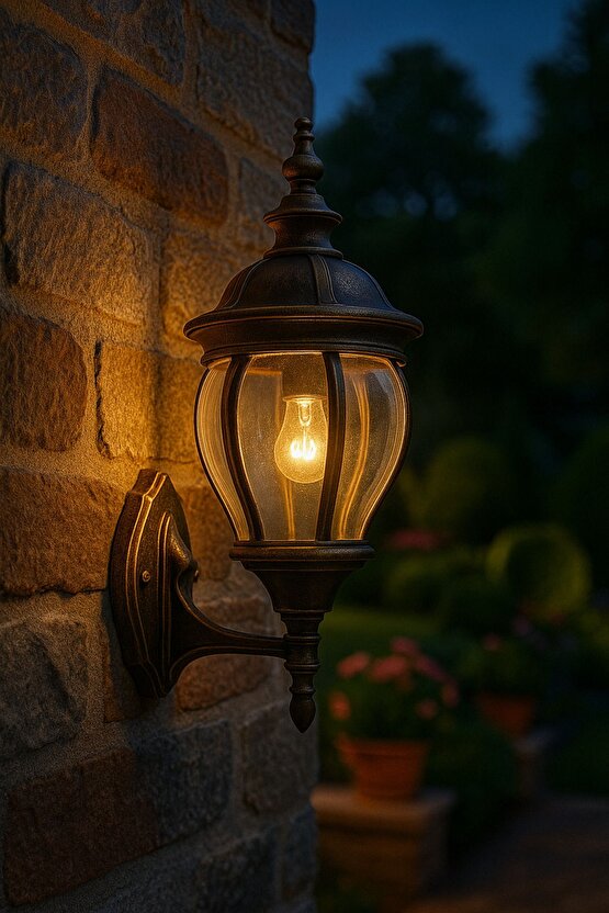 232lamp Bahçe Duvar Fener Veranda Teras Aliminyum Döküm Cam Bakır Eskitme Lamba