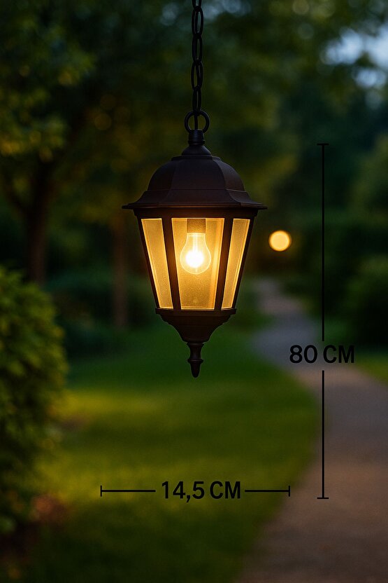 232lamp Aliminyum Döküm & Cam Fener Bahçe Balkon Içmekan Dış Mekan Veranda Kamelya Siyah Sarkıt