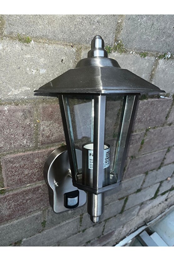 Lamp232 Paslanmaz Krom Cam Hareket Sensörlü Duvar Bahçe Fener Aplik Dış Mekan 198x335x215mm