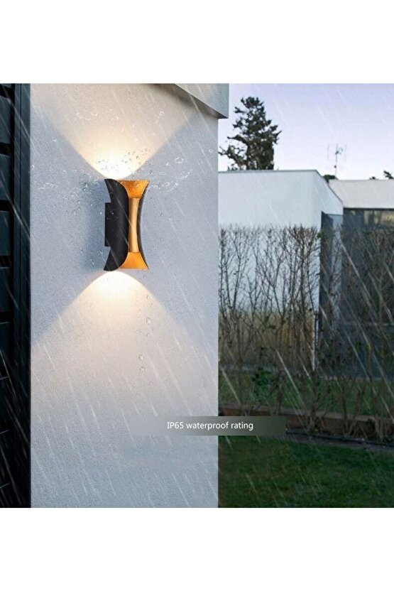 232lamp 12w Siyah - Gold Su Geçirmez Led Duvar Apliği Günışığı Dekoratif Dış Mekan Armatürü