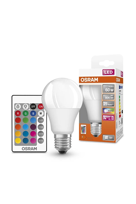 Ledvance  Led Base Rgb Remote Class Uzaktan Kumandalı Led Ampul A60 Dim 9,4W865 E27
