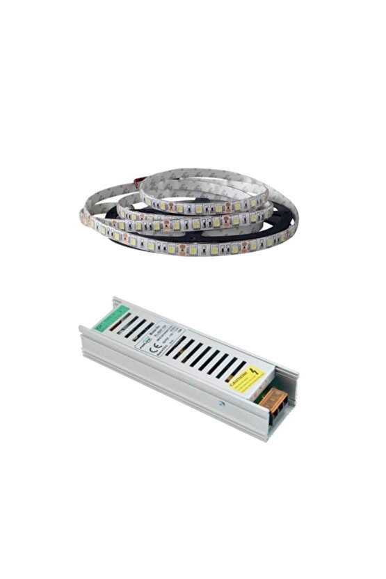 3 Çipli Şerit Led Silikonlu Beyaz Ve 5 Amper Trafo 5050 Double Pcb