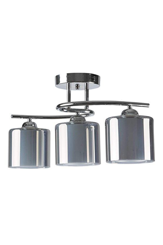 Modern Dekoratif Krom Füme Camlı Fuji 3lü Avize