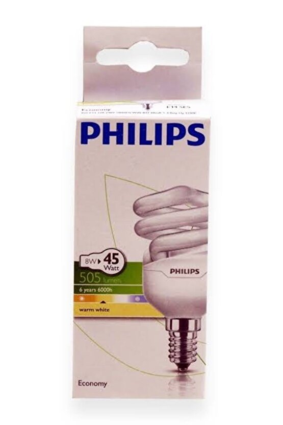 8w=45w Mini Spiral Kıvrık Tasarruflu Ampul E14 Duy Sarı Işık 2700k505 Lumen