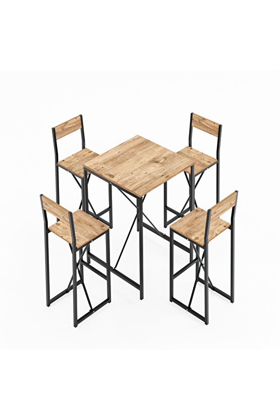 4 Kişilik Bar Masa Sandalye Seti Mutfak Yemek Masası Takımı Çam 1575