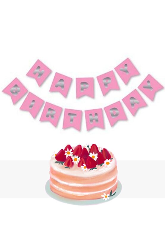 YALDIZLI BANNER HAPPY BİRTHDAY PEMBE GÜMÜŞ